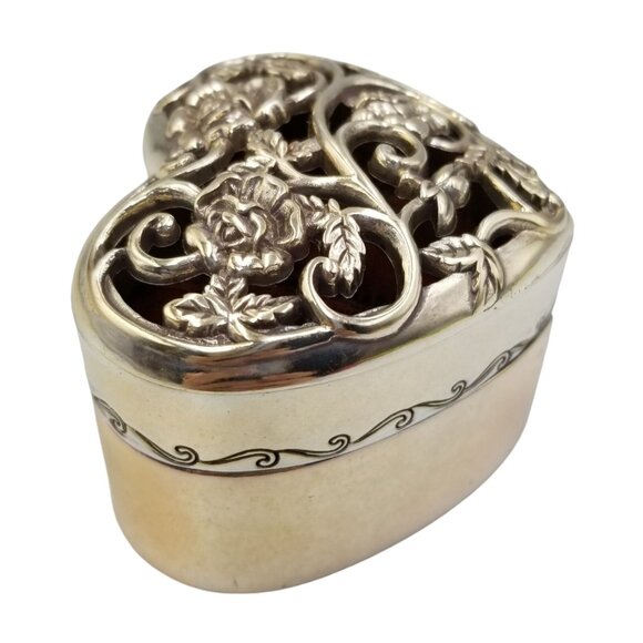 Brighton Heart Shaped Jewelry Trinket Box With Intricate Floral Design HTF - Picture 5 of 15